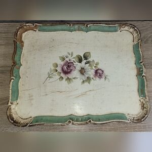 Antique Florentine Floral Decorative Tray Vintage Shabby Chic